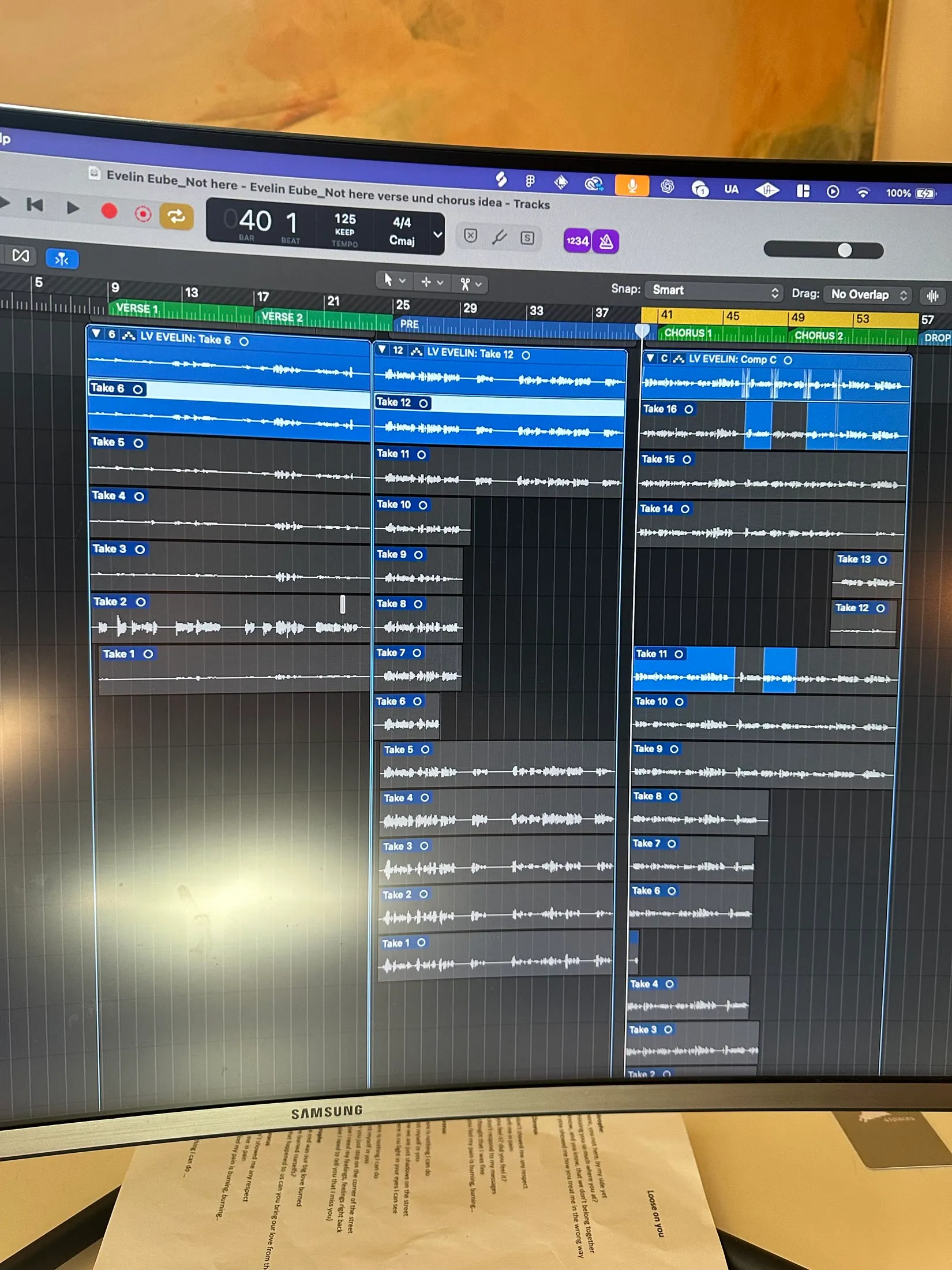 Vocal-Takes in der DAW während einer Produktion